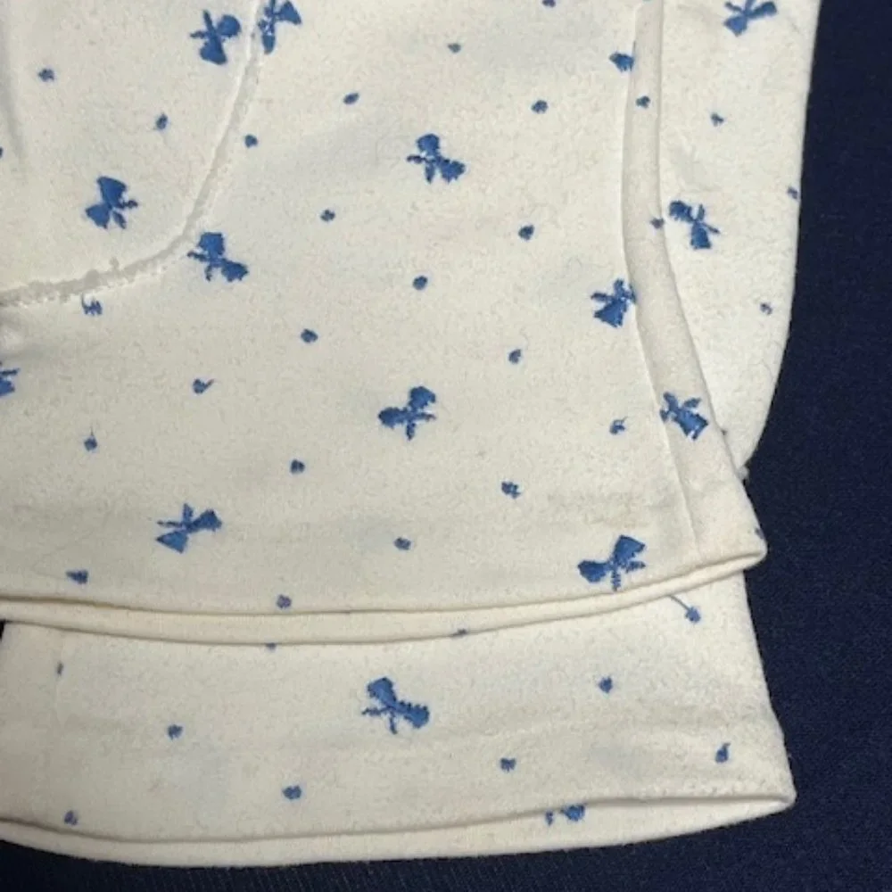 VTG Dressy White w/Blue Embroidered Ribbons Wristlet Gloves Stretchable OS